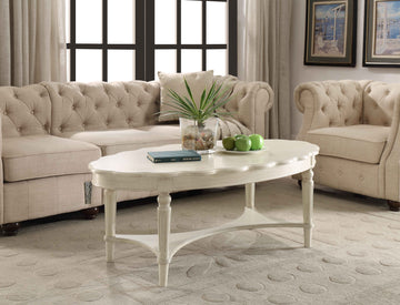 Fordon French Antique White Finish Coffee Table Ivory Synthetic Wood