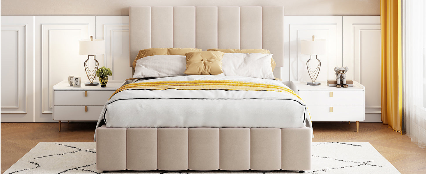 Full Size Upholstered Platform Bed With A Hydraulic Storage System Beige Old Sku: Lp000111Aaa Beige Upholstered