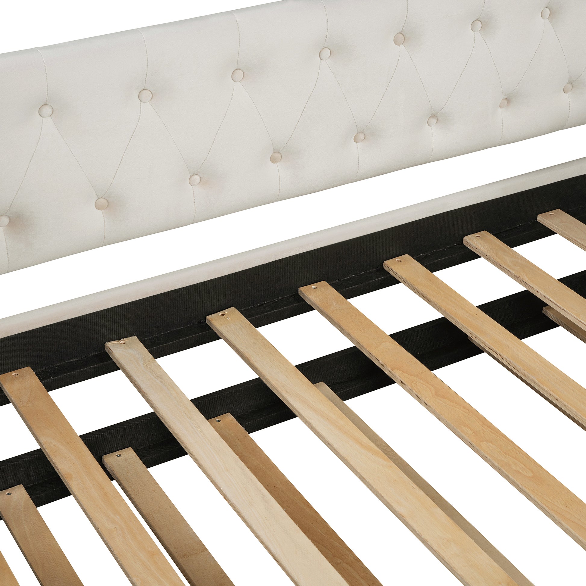 Twin Size Tufted Upholstered Daybed With Trundle, Velvet Sofabed With Rivet Design, No Box Spring Needed,Beige Twin Beige Velvet