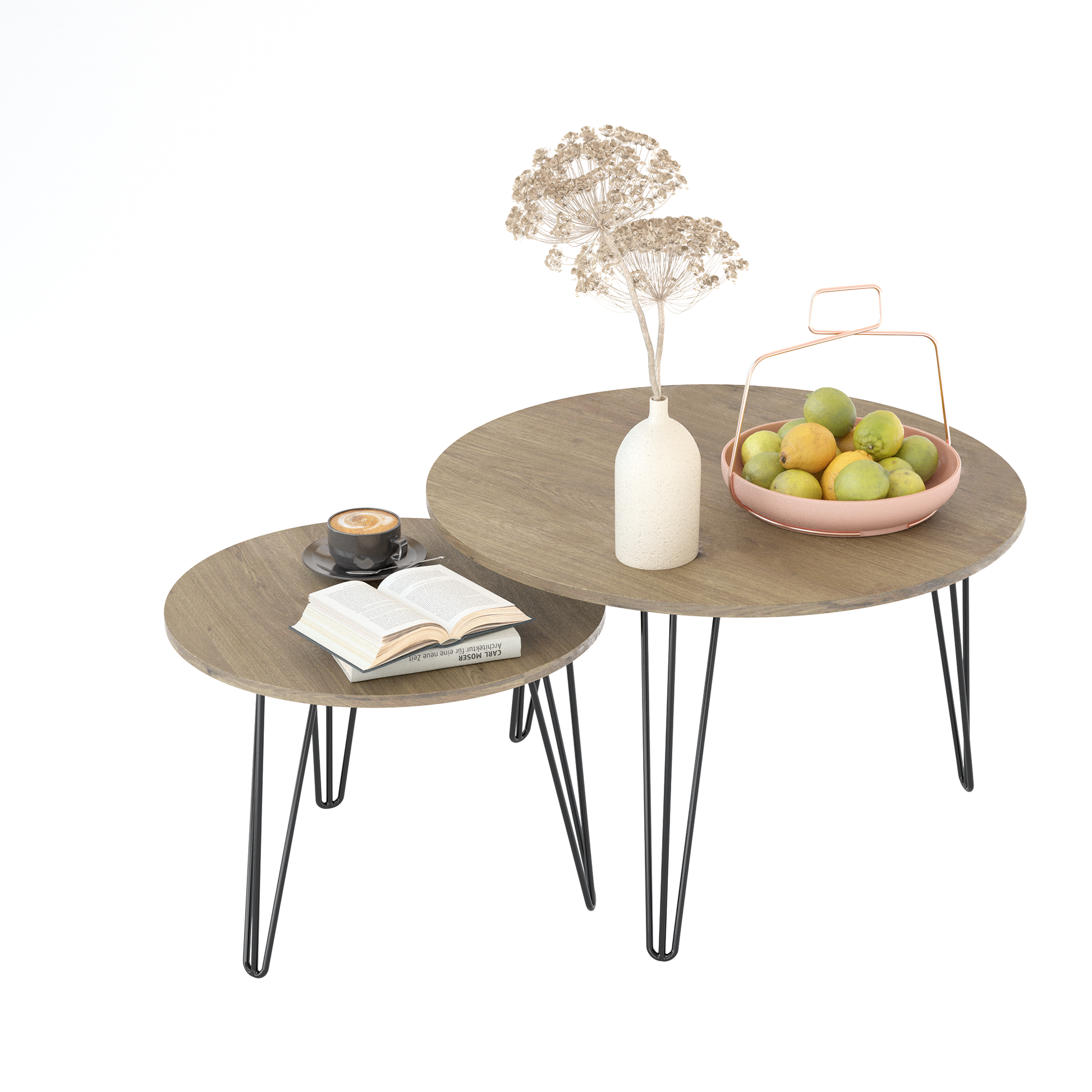 27.56'' Round Nesting Coffee Table Set Of 2, Circular Nesting End Table Set, Round Wooden Tabletop, And Sturdy Metal Base For Living Room, Bedroom, Brown Rustic Brown Round Wood Metal