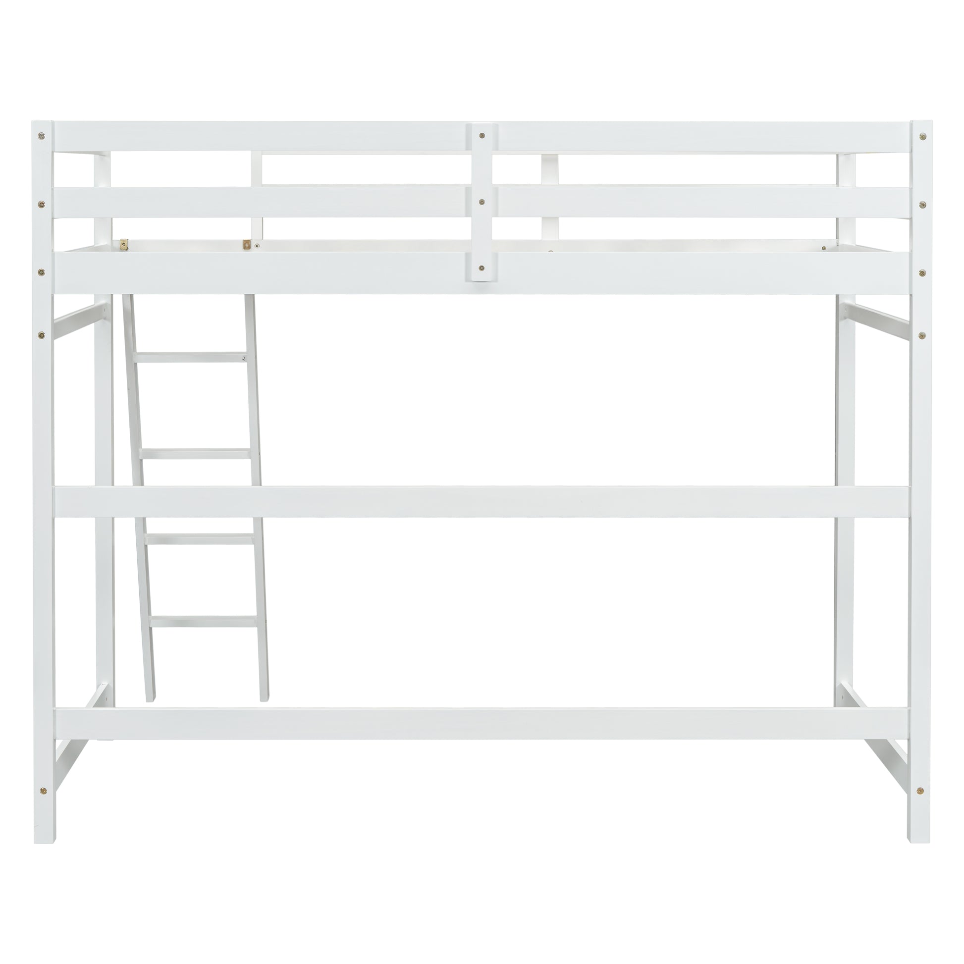 Twin Size High Loft Bed With Inclined Ladder, Guardrails,White Twin White American Design Pine