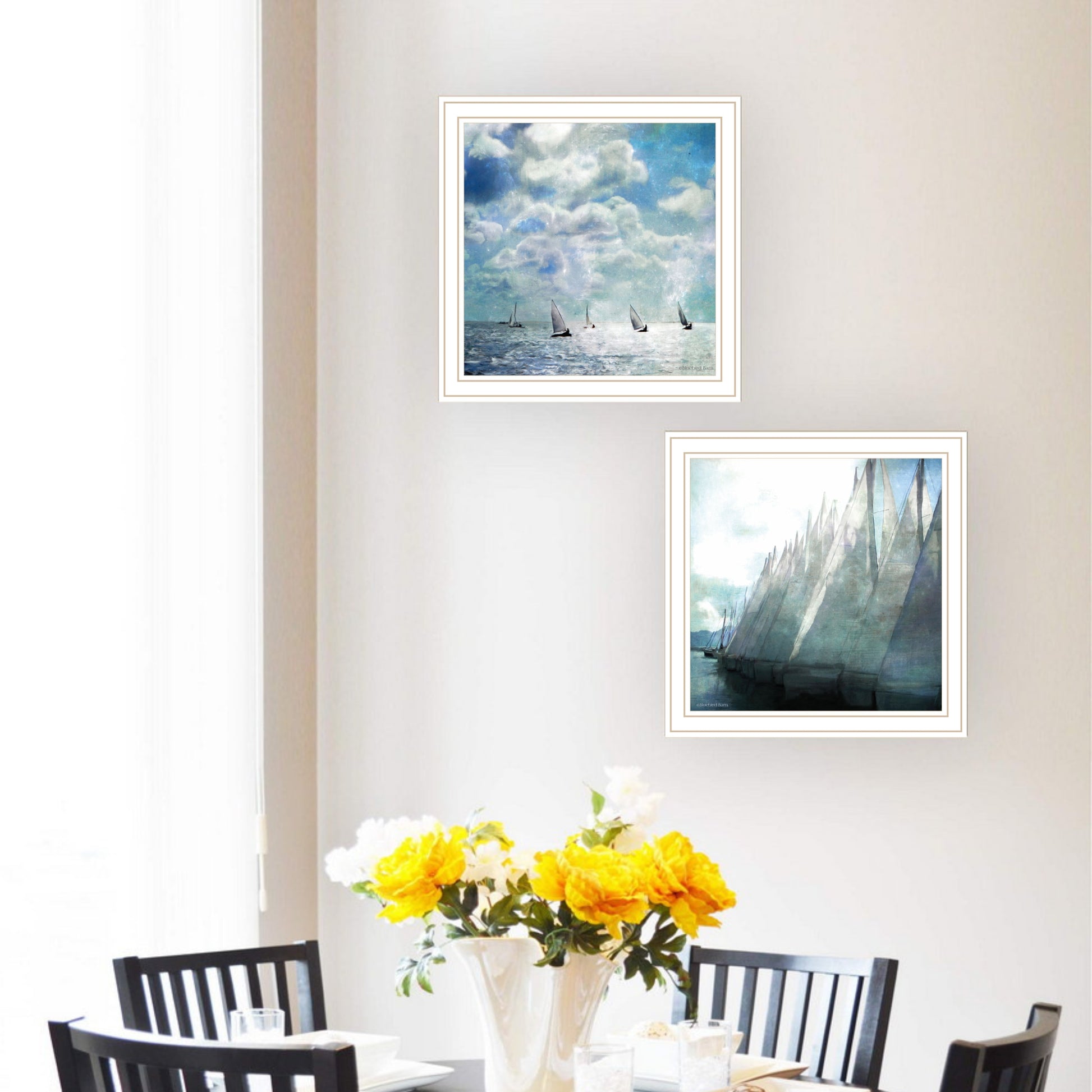 2 Pc Vignette Sail Away White Framed Wall Art For Living Room, Bedroom Wall Art Print For Home Decor By Bluebird Barn Multicolor Wood Paper