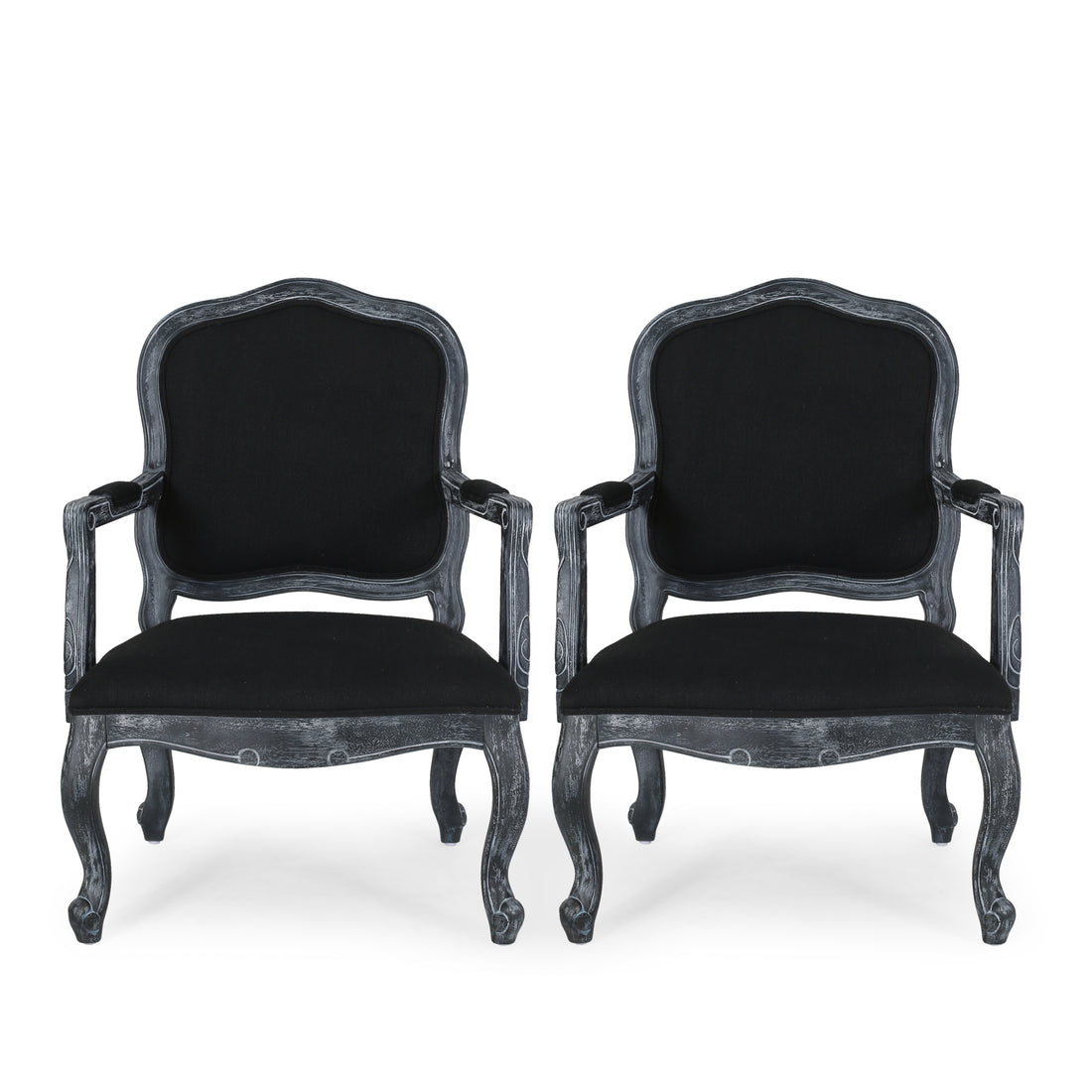 Dining Arm Chair Set Of 2 Black Fabric