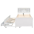 Twin Size Platform Bed With Storage Headboard, Usb, Twin Size Trundle And 3 Drawers, White Box Spring Not Required Twin White Wood Bedroom Bed Frame Solid Wood Mdf