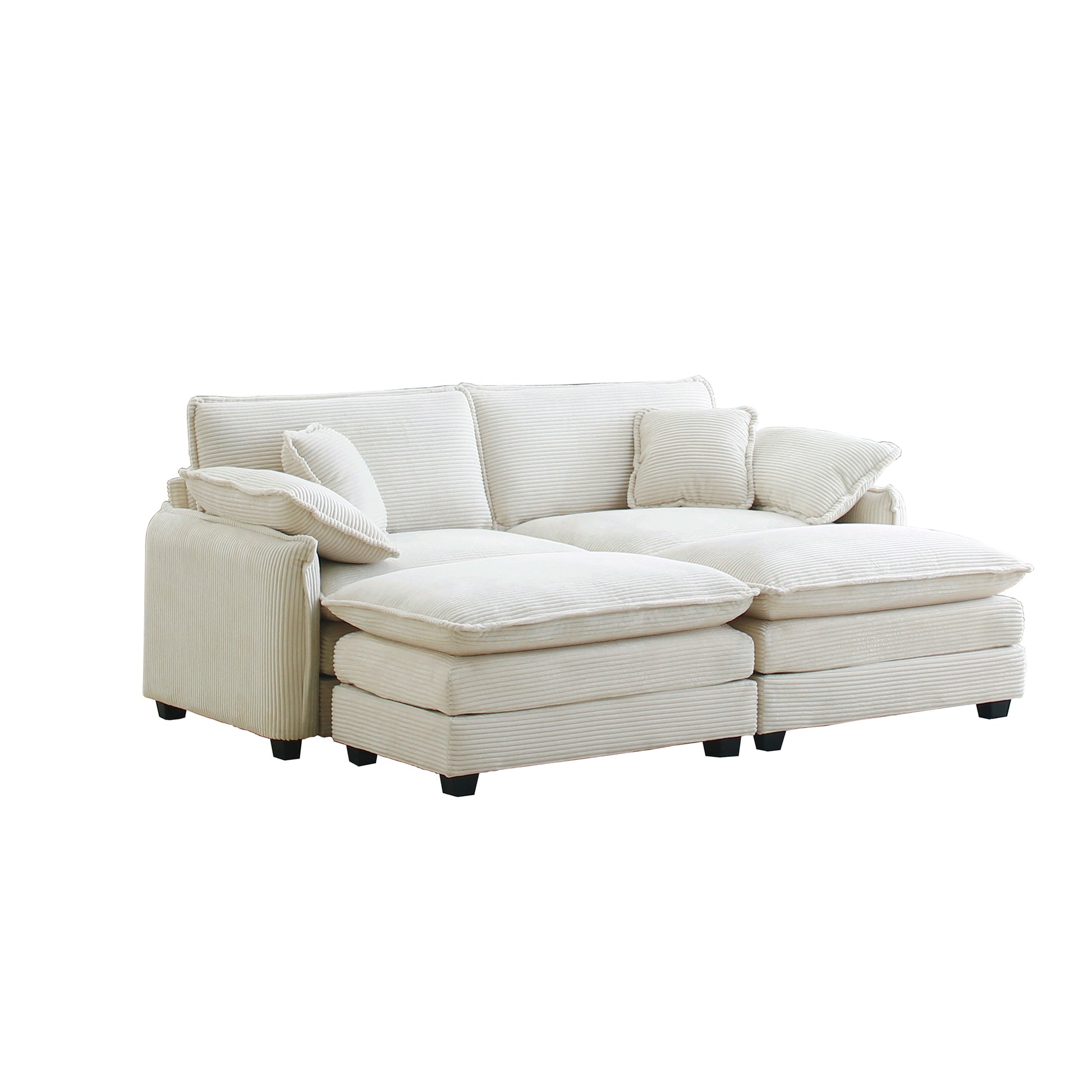 Two Seater Theater Sofa With 2 Footrest, 2 Seater Sofa With Ottoman For Small Living Spaces, Beige Corduroy Beige Corduroy 2 Seat