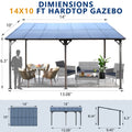 10' X 14' Outdoor Pergola Gazebo,Wall Mounted Lean To Metal Awning Gazebo With Roof,Large Heavy Duty For Patio,Decks,Backyard Grey Metal