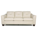 Modern Tufted Leather Sofa Ivory Leather 3 Seat