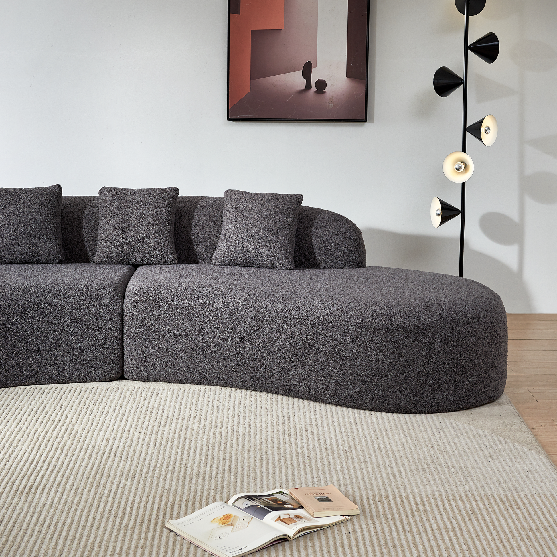 Modern Curved Sectional Sofa, 5 Seater Couch, Comfortable And Stylish For Living Room, Apartment, Home Decor Gray Medium Soft Foam Sherpa 5 Seat