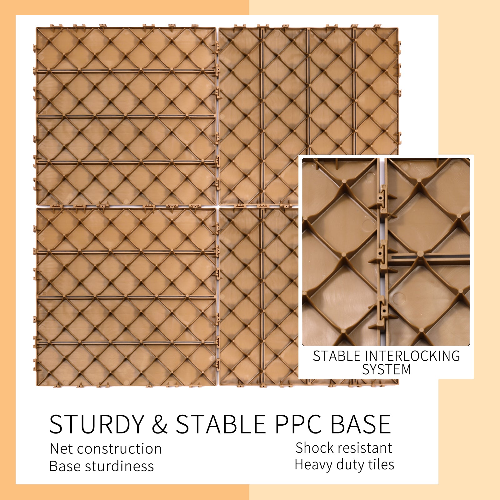 Plastic Interlocking Deck Tiles, 11.8"X11.8" Pack Of 44 , Patio Flooring Outdoor Waterproof All Weather Use For Garden Poolside Front Back Yard, Burlywood Burly Wood Plastic