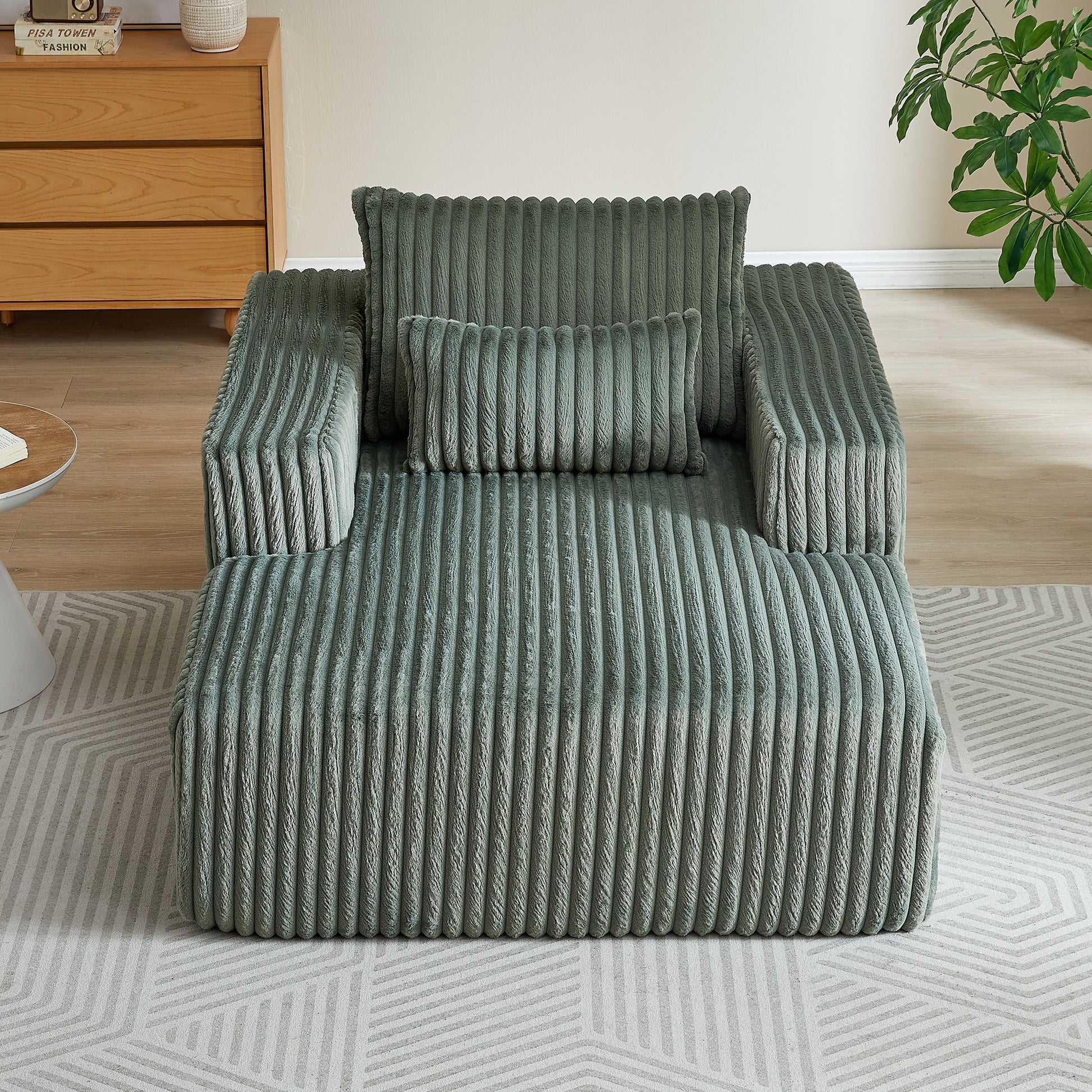 62.5 Inch Corduroy Sponge Sofa Lounge Chair,No Assembly Required,Fluffy Modern Sleeper Chair For Indoor Living Room Bedroom Army Green Foam Corduroy 1 Seat
