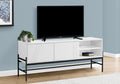 Tv Stand, 60 Inch, Console, Media Entertainment Center, Storage Cabinet, Living Room, Bedroom, White Laminate, Black Metal, Contemporary, Modern White 80 89 Inches Particle Board