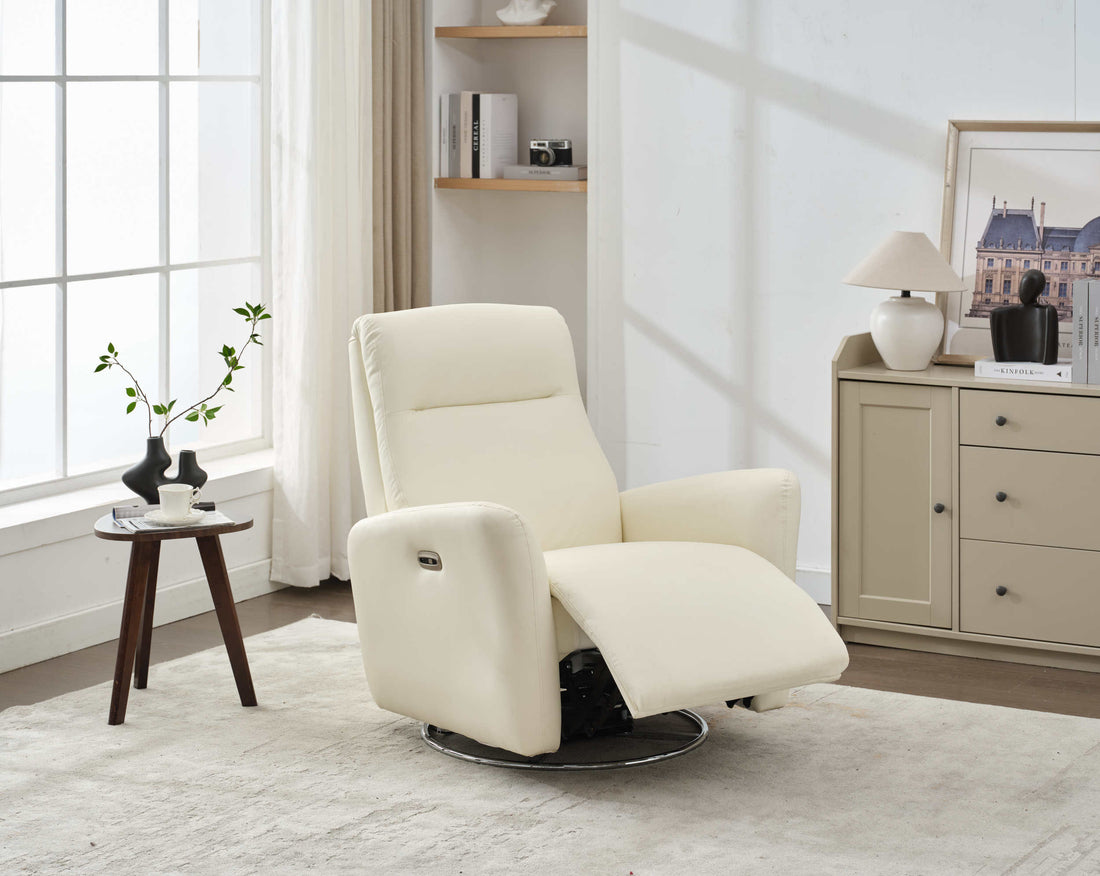 Swivel Glider Recliner Chair, 270 Power Recliner Rocking Chair Nursury Chair For Living Room Bedroom Apartment White Faux Leather