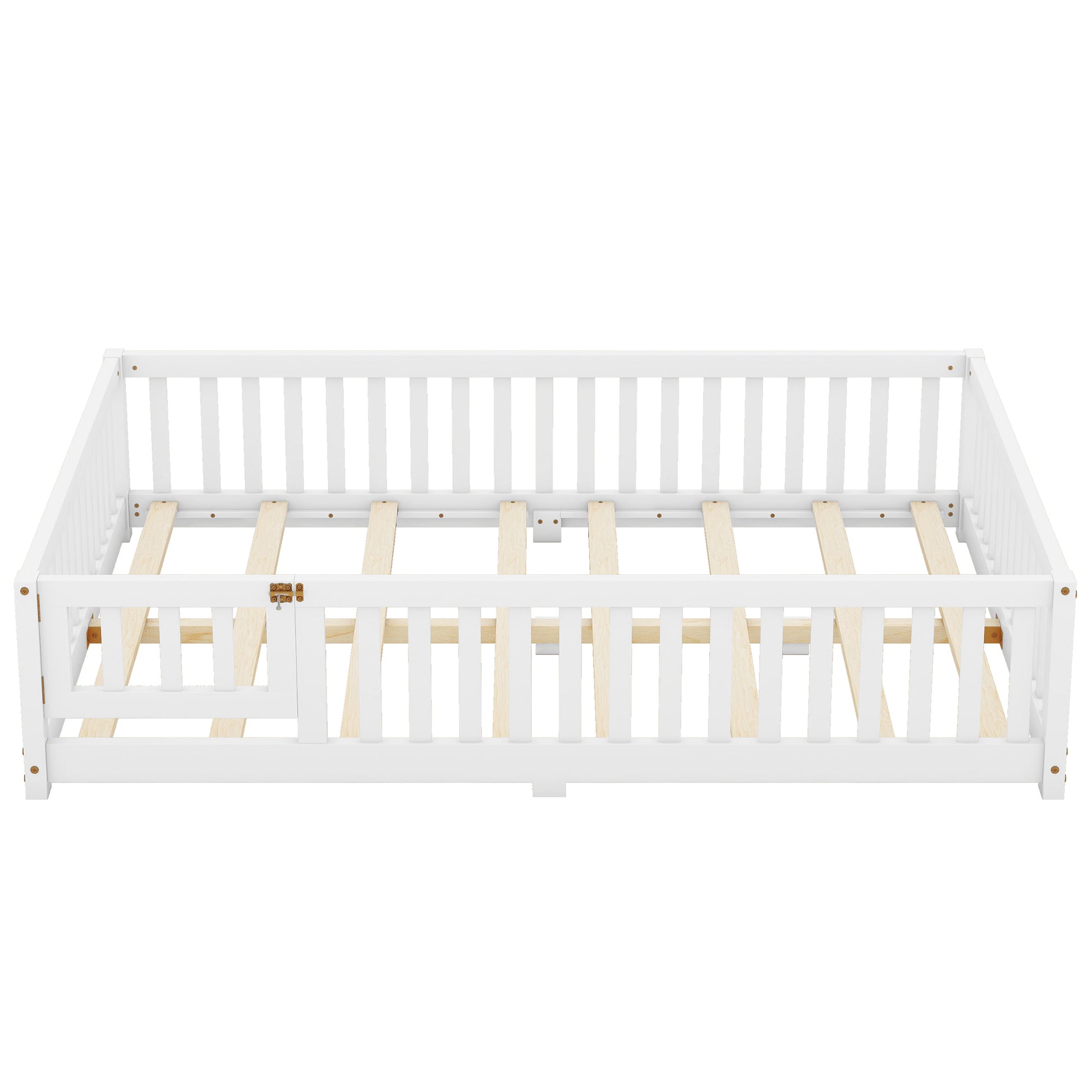 Full Size Bed Floor Bed With Safety Guardrails And Door For Kids, White Old Sku: W158090689 Full White Pine