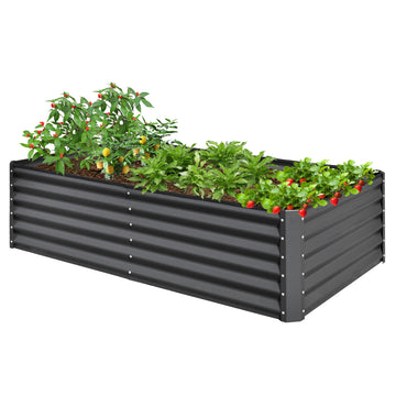 8X4X1.5 Ft Galvanized Raised Garden Bed, Outdoor Planter Garden Boxes Large Metal Planter Box For Gardening Vegetables Fruits Flowers,Gray Gray Garden & Outdoor Steel