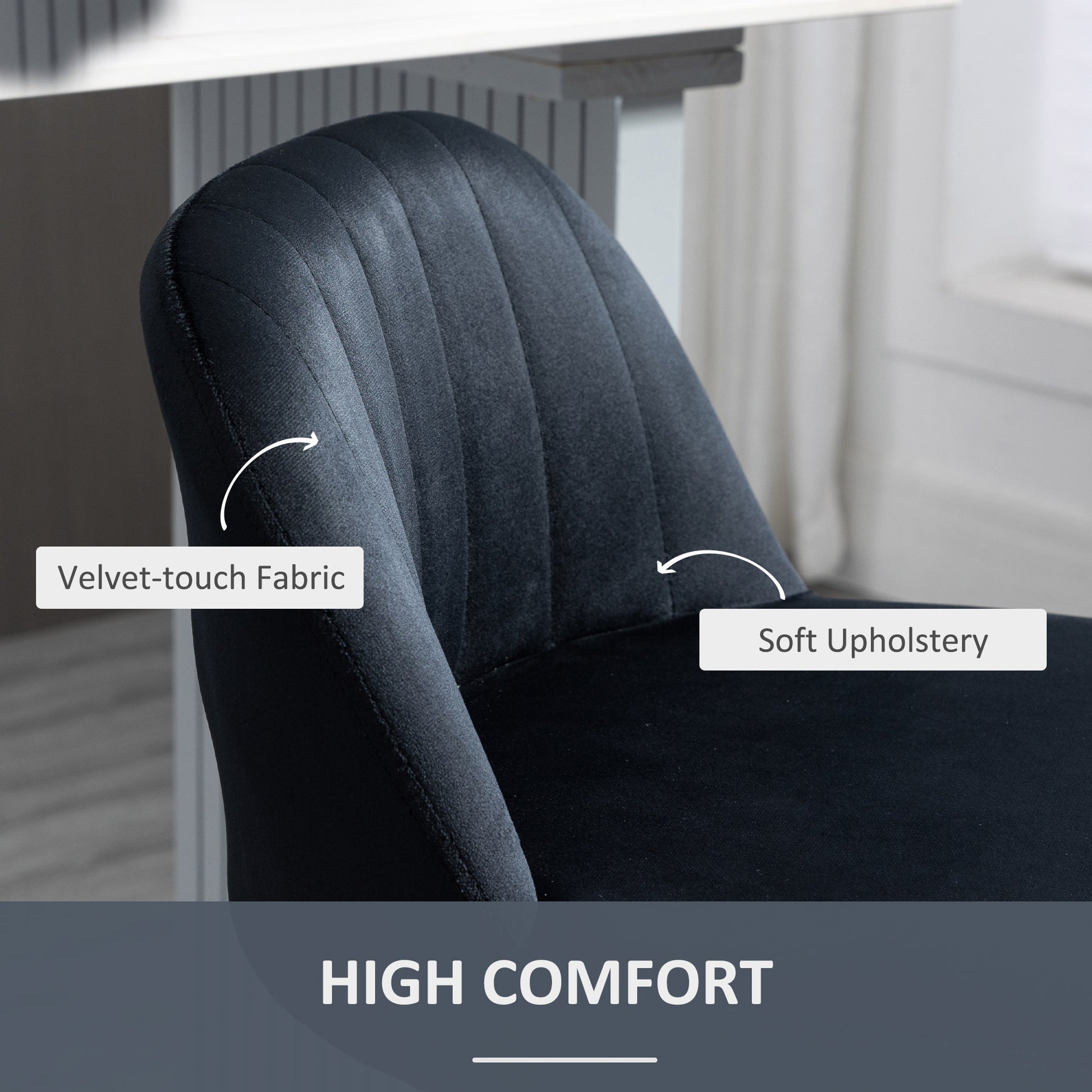 Homcom Adjustable Bar Stools Set Of 2, Velvet Counter Height Barstool, Upholstered Kitchen Stool With Swivel Seat, Steel Frame, Footrest For Kitchen Counter And Dining Room, Black Black Polyester