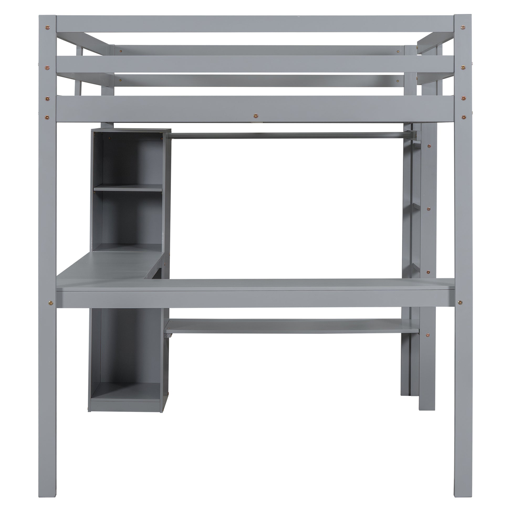 Full Size Loft Bed With L Shaped Desk, Wardrobe And Storage Shelves, Grey Box Spring Not Required Full Grey Wood Bedroom Solid Wood Mdf