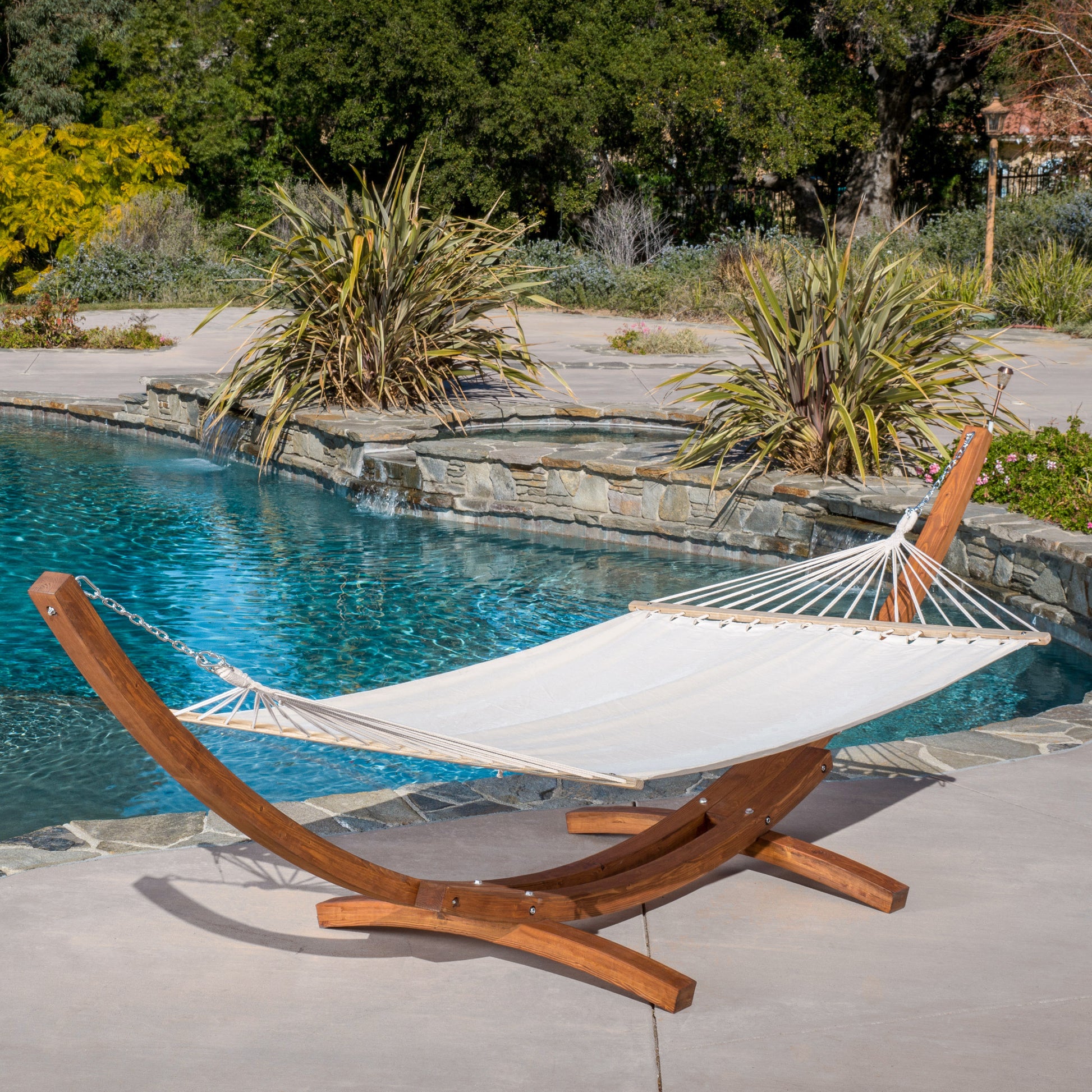 Richardson Hammock Cream Wood Metal Waterproof Fabric