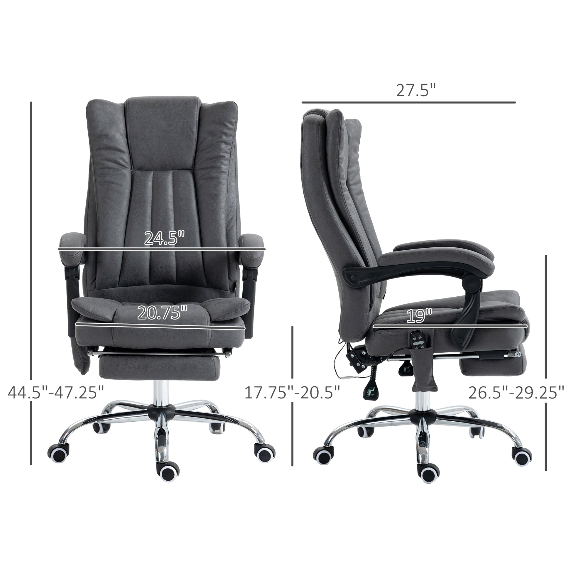 Vinsetto Microfiber Office Chair, High Back Computer Chair With 6 Point Massage, Heat, Adjustable Height And Retractable Footrest, Dark Blue Rock Grey Polyester