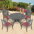 Cushions In Random Colors 5 Piece Set Of Cast Aluminum Patio Furniture With Cushions Yes Dining Set Black Seats 4 Rust Resistant Frame Water Resistant Cushion Garden & Outdoor Complete Patio Sets Aluminium