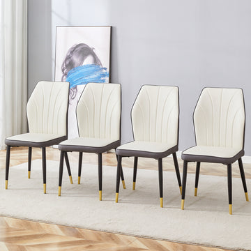 4 Modern Dining Chairs With Stylish Pu Patterned Backrest And Black Metal Legs For A Comfortable Home Experience In The Kitchen, Bedroom And Office. White Gray Pu