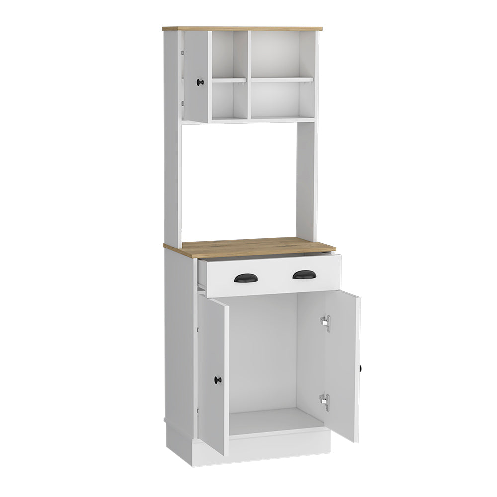 Microwave Storage Stand With 3 Doors And Drawer Arlington, White Macadamia Finish White Particle Board