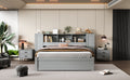 Full Size Platform Bed With Storage Headboard And Lockers, Gray Full Box Spring Not Required Gray Wood Bedroom Solid Wood Mdf