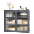 Retro Style Haze Double Glass Door Wall Cabinet With Detachable Shelves For Office, Dining Room,Living Room, Kitchen And Bathroom Grey Color Gray Tempered Glass Sheet Metal Plastic