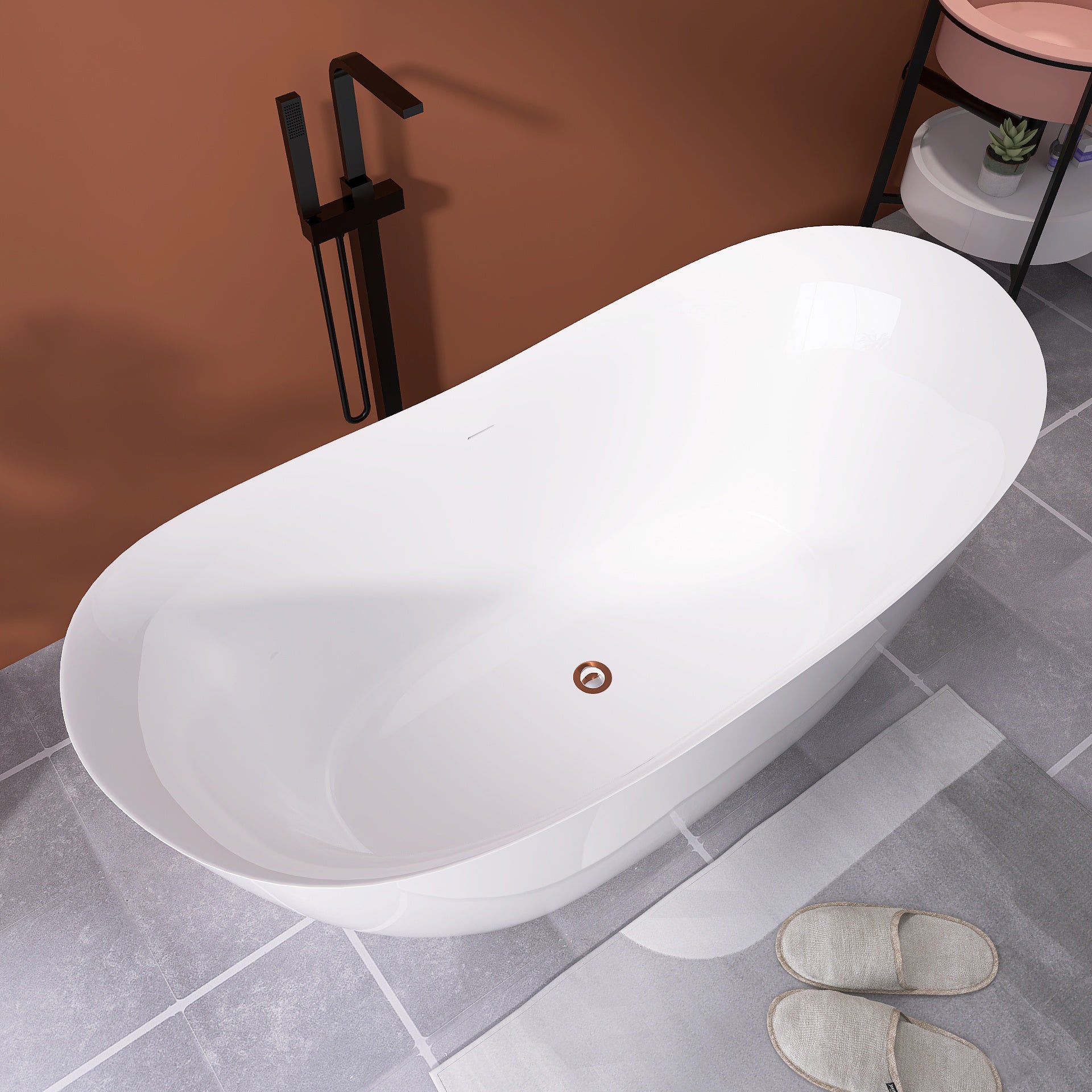 66" Acrylic Free Standing Tub Classic Oval Shape Soaking Tub, Adjustable Freestanding Bathtub With Integrated Slotted Overflow And Chrome Pop Up Drain Anti Clogging Gloss White Gloss White Oval Bathroom Freestanding Tubs Polished 61 69 In Modern Soaking