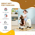 Qaba Rocking Horse With Sound, Ride On Horse With Saddle, Toddler Rocker, Gift For 3 8 Year Old, Brown Brown Plush