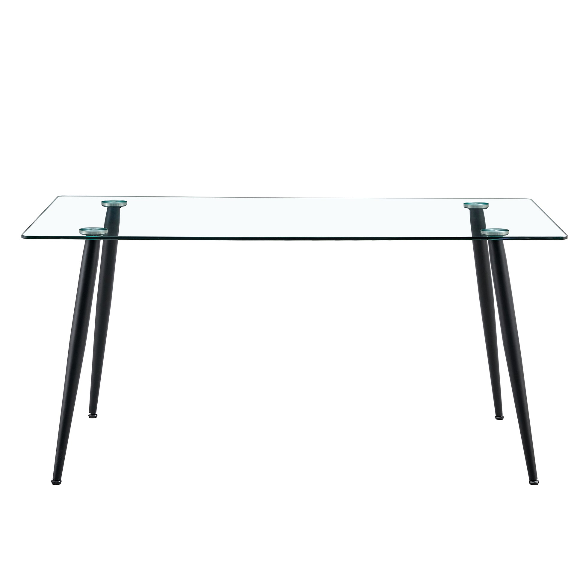 1 Table And 4 Chairs. Rectangular Table, Transparent Tempered Glass Tabletop, And Black Metal Table Legs. Paired With 4 Black Metal Leg Chairs. Dt 1544 Tw 1200 Transparent Seats 4 Glass Metal