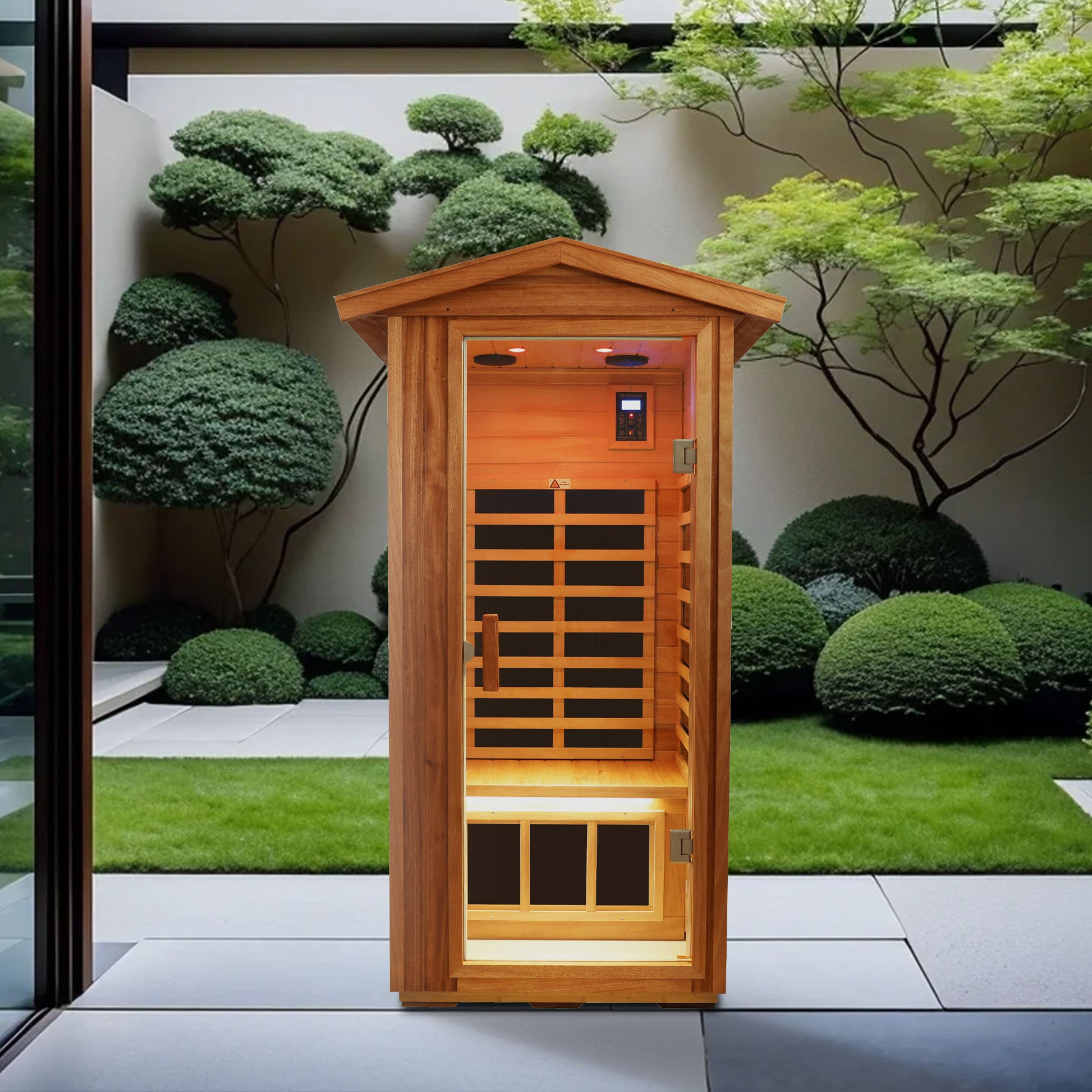 One People Outdoor Okoume Wood Far Infrared Sauna Room Natural Wood Metal & Wood