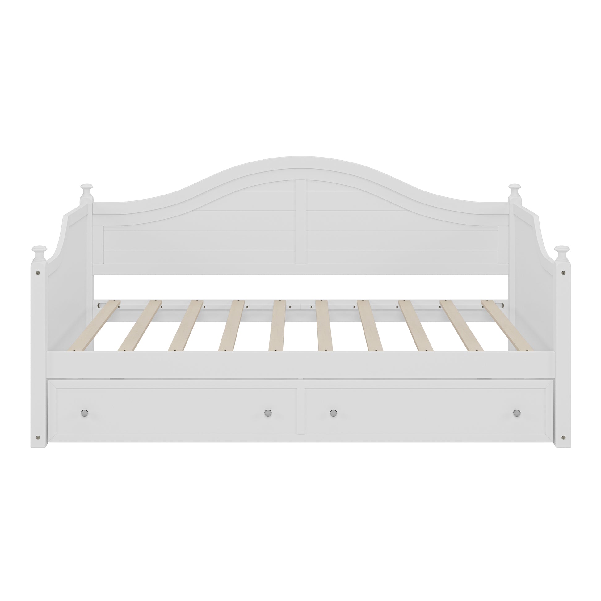 Twin Size Wood Daybed With 2 Storage Drawers ,Wooden Sofa Bed With Handrail For Living Room Bedroom, White Box Spring Not Required Twin White Wood Bedroom Wood
