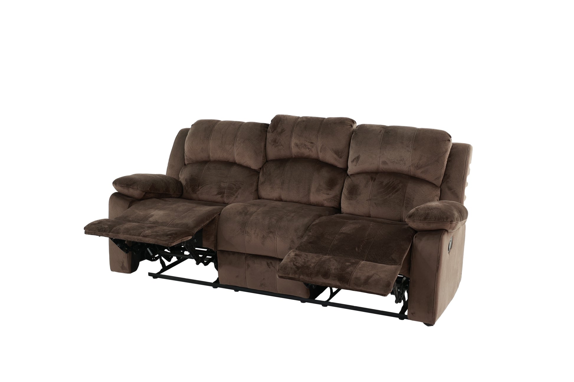 Comfortable Motion Sofa 1Pc Couch Living Room Furniture Chocolate Padded Suede Plush Cushion Metal Reclining Chocolate Suede Metal Primary Living Space Cushion Back Contemporary,Modern Pillow Top Arms Suede 3 Seat