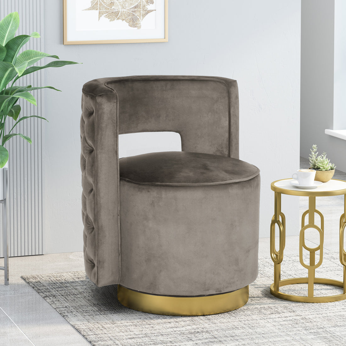 Swivel Arm Chair Grey Fabric
