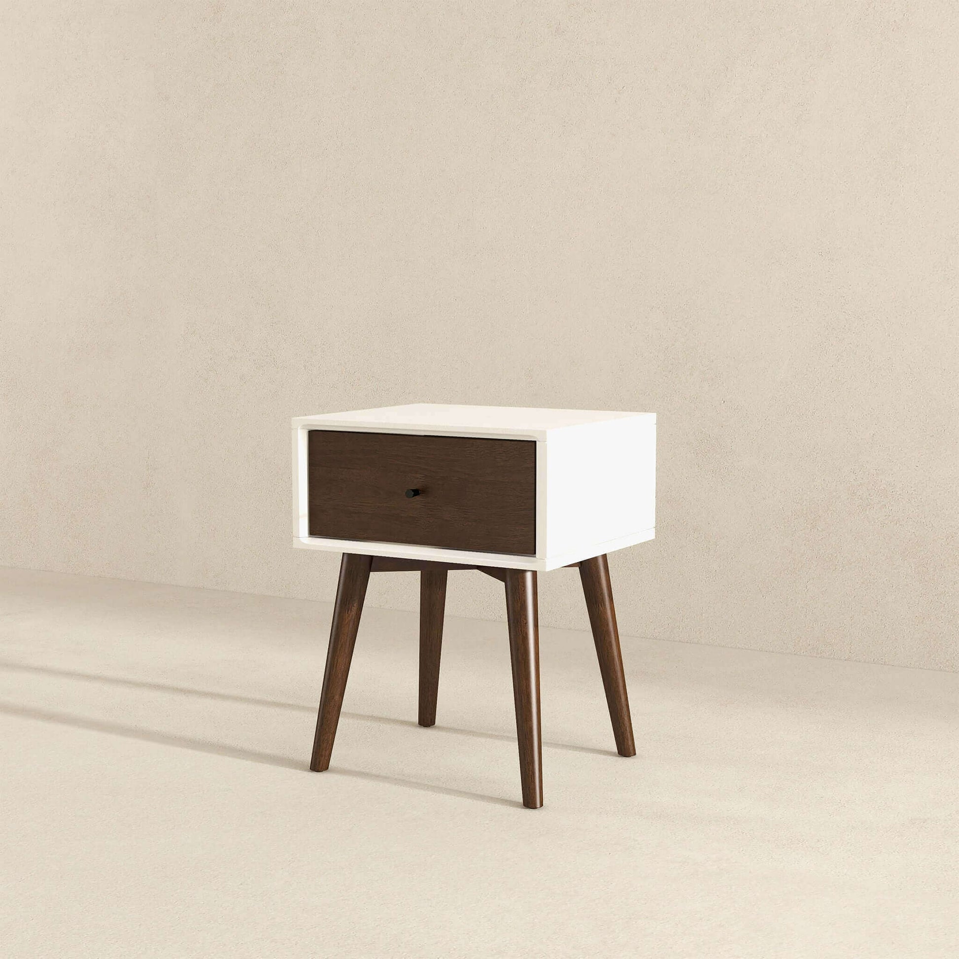 Avery Solid Wood Night Stand 1 Drawer Dark Brown,White Brown 1 Drawer Bedroom Walnut Solid Wood White Solid Wood