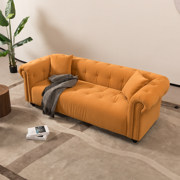 Wks12 Retro Medieval Style Sofa, Orange, Full Installation Only Needs To Install Feet Can Be Used, With 2 Throw Pillows Orange Retro Fabric 2 Seat