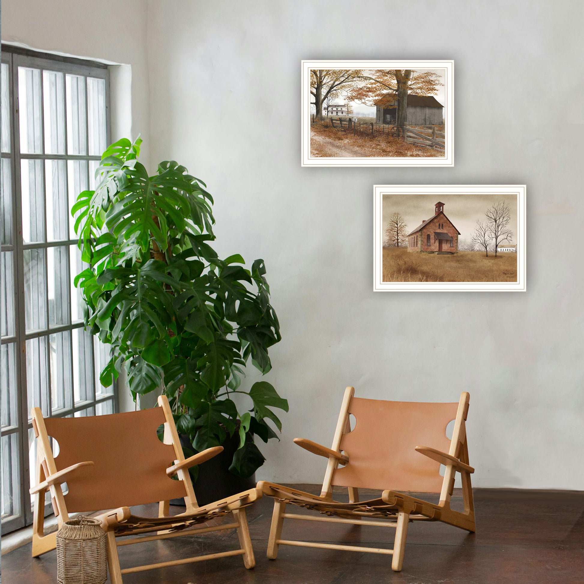 2 Piece Vignette Back To School, Old Country Road White Framed Wall Art For Living Room, Bedroom Wall Art Print For Home Decor By Billy Jacobs Multicolor Wood Paper