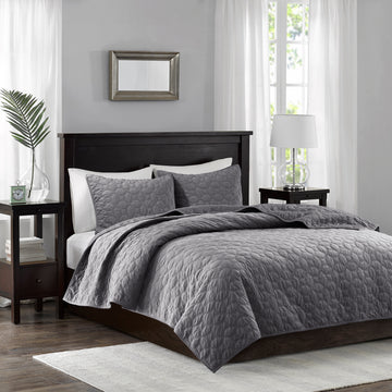 3 Piece Velvet Quilt Set Grey Full Queen Full Grey Cotton