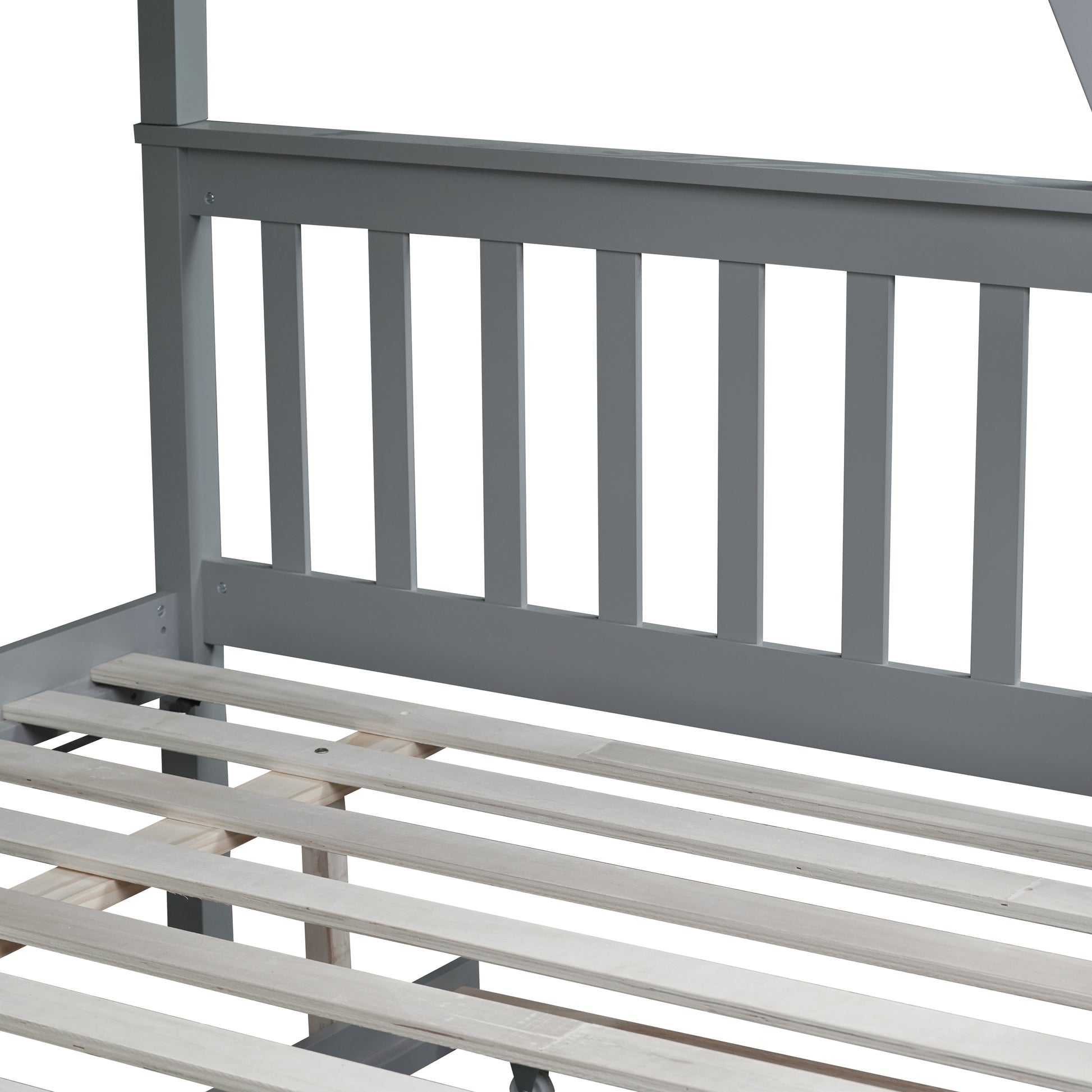 Twin Over Full Rubber Wood Bunk Bed With Trundle, Convertible Ladder And Guardrail, Detachable, Convertible Bed, With Twin Size Trundle ,Grey Twin Grey Rubber Wood