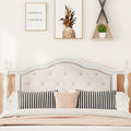 Queen Pine Wooden Bed With Upholstered Headboard And Panel Footboard, With Two Bed Rail Support Feet And Central Platform Support Feet ,White Queen White Pine