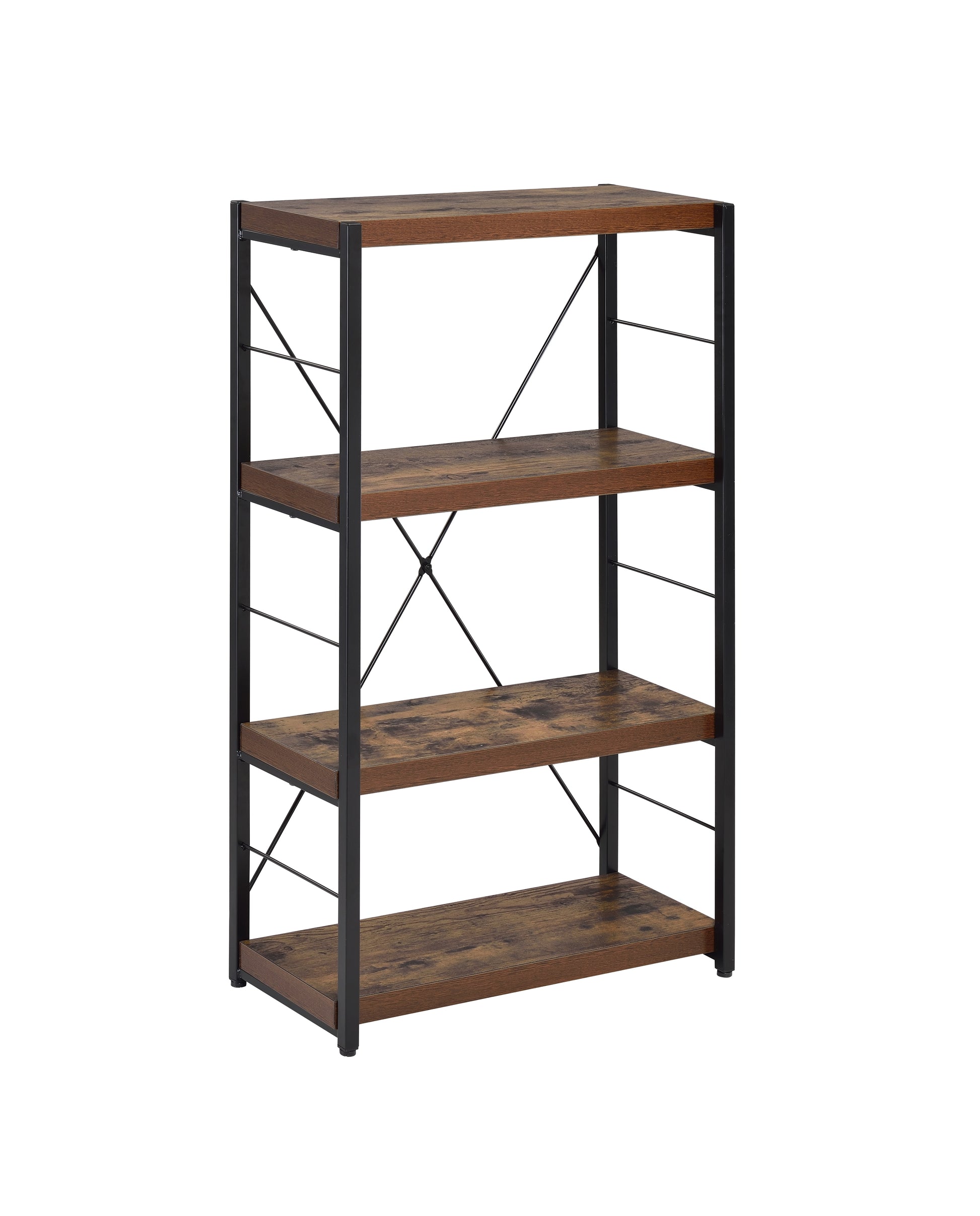 Weathered Oak And Black 3 Shelf Bookcase 4 Black Brown Horizontal Primary Living Space Open Back Wood Metal