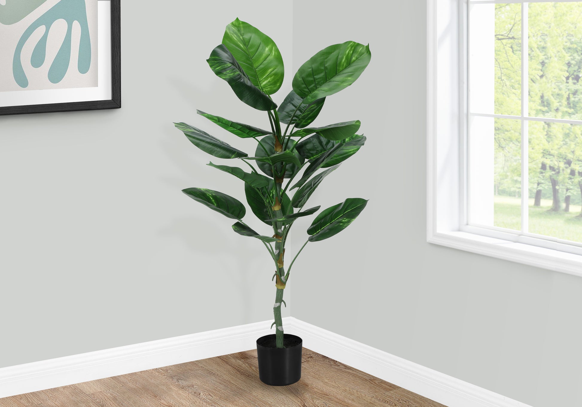 Artificial Plant, 54" Tall, Dieffenbachia Tree, Indoor, Faux, Fake, Floor, Greenery, Potted, Real Touch, Decorative, Green Leaves, Black Pot Green Foam Plastic