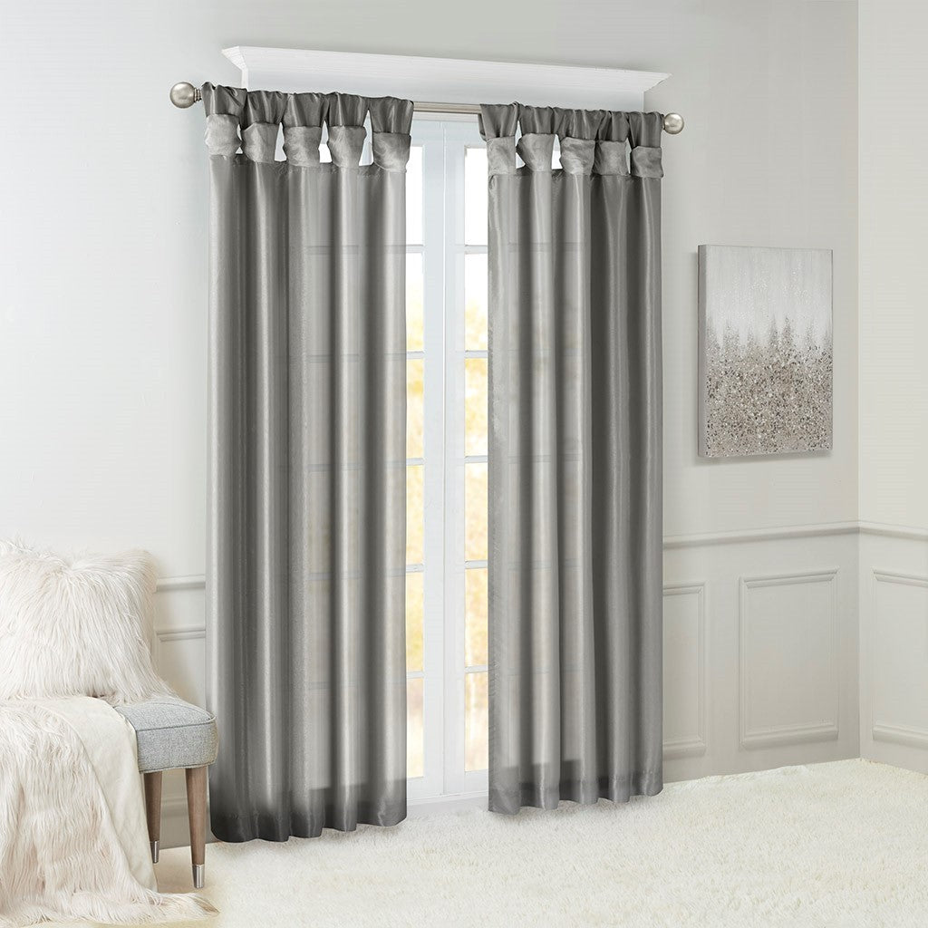 Twist Tab Lined Window Curtain Panel Only 1 Pc Panel Charcoal Polyester