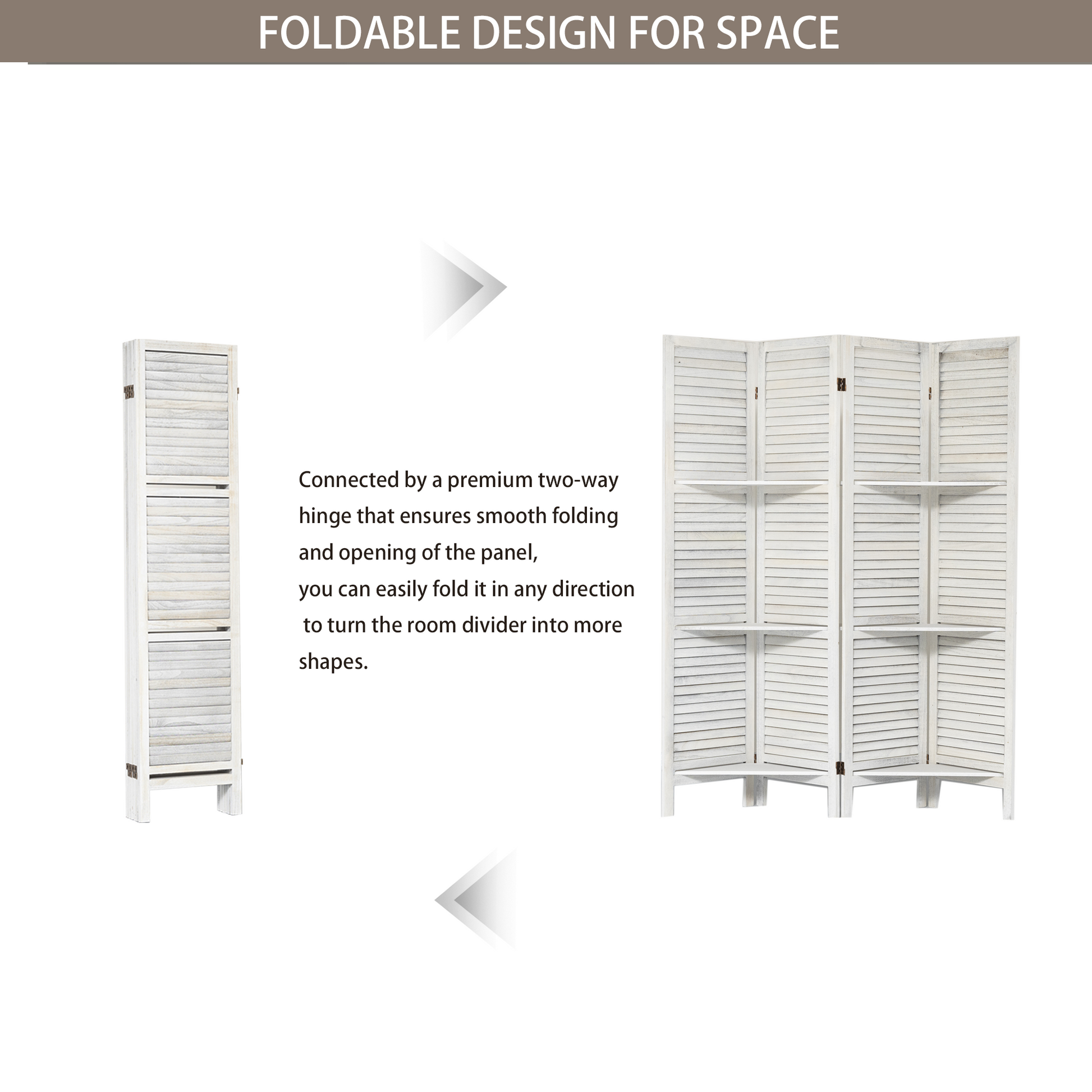 Room Divider 4 Panel, White Room Divider With Shelves, Wall Room Dividers And Folding Privacy Screens, Portable Room Partitions And Dividers For Bedroom, Home Office, Studio White White Modern Wood