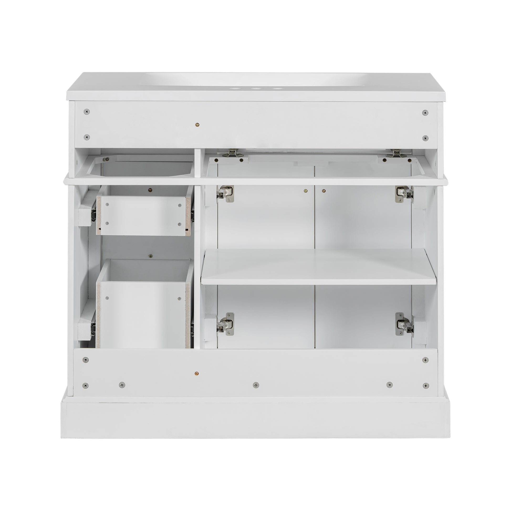 36'' Bathroom Vanity With Resin Sink Combo, Solid Wood Frame Bathroom Storage Cabinet, Freestanding Vanity Set With 3 Drawers& Adjustable Shelf White Bathroom Modern Solid Wood Mdf Resin