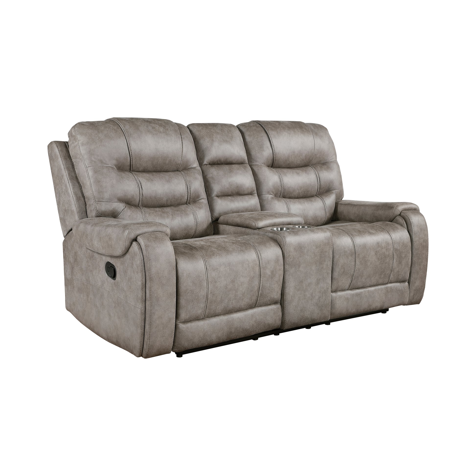 Modern Living Room 1Pc Double Reclining Loveseat With Center Console, Polished Microfiber Upholstery, Plush Seating, Grayish Brown Solid Wood Frame Furniture Brown Gray Microfiber Wood Primary Living Space Modern Plywood,Solid Wood