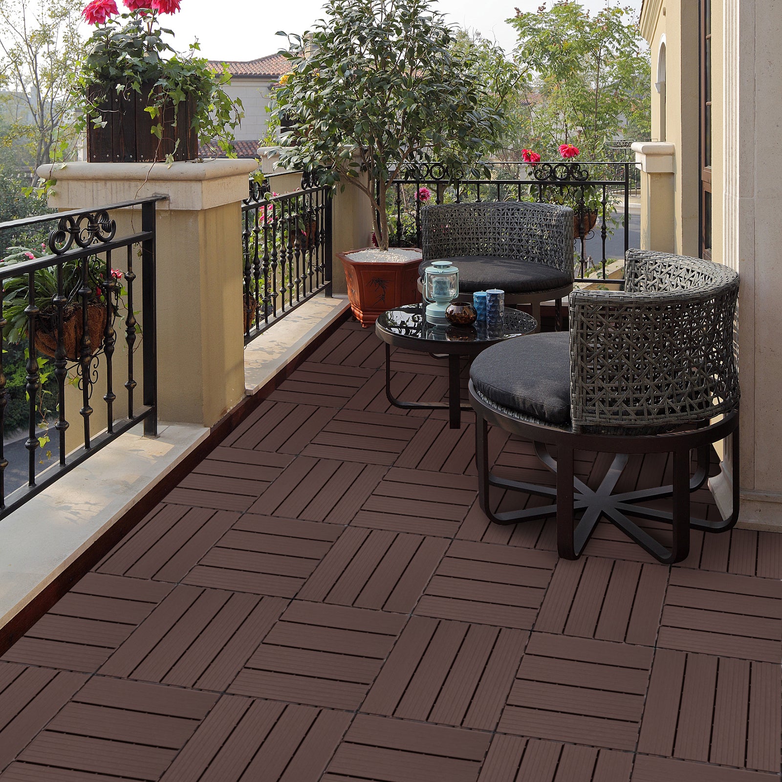 Plastic Interlocking Deck Tiles, 11.8"X11.8" Pack Of 44 , Patio Flooring Outdoor Waterproof All Weather Use For Garden Poolside Front Back Yard, Light Coffee Color Light Coffee Plastic