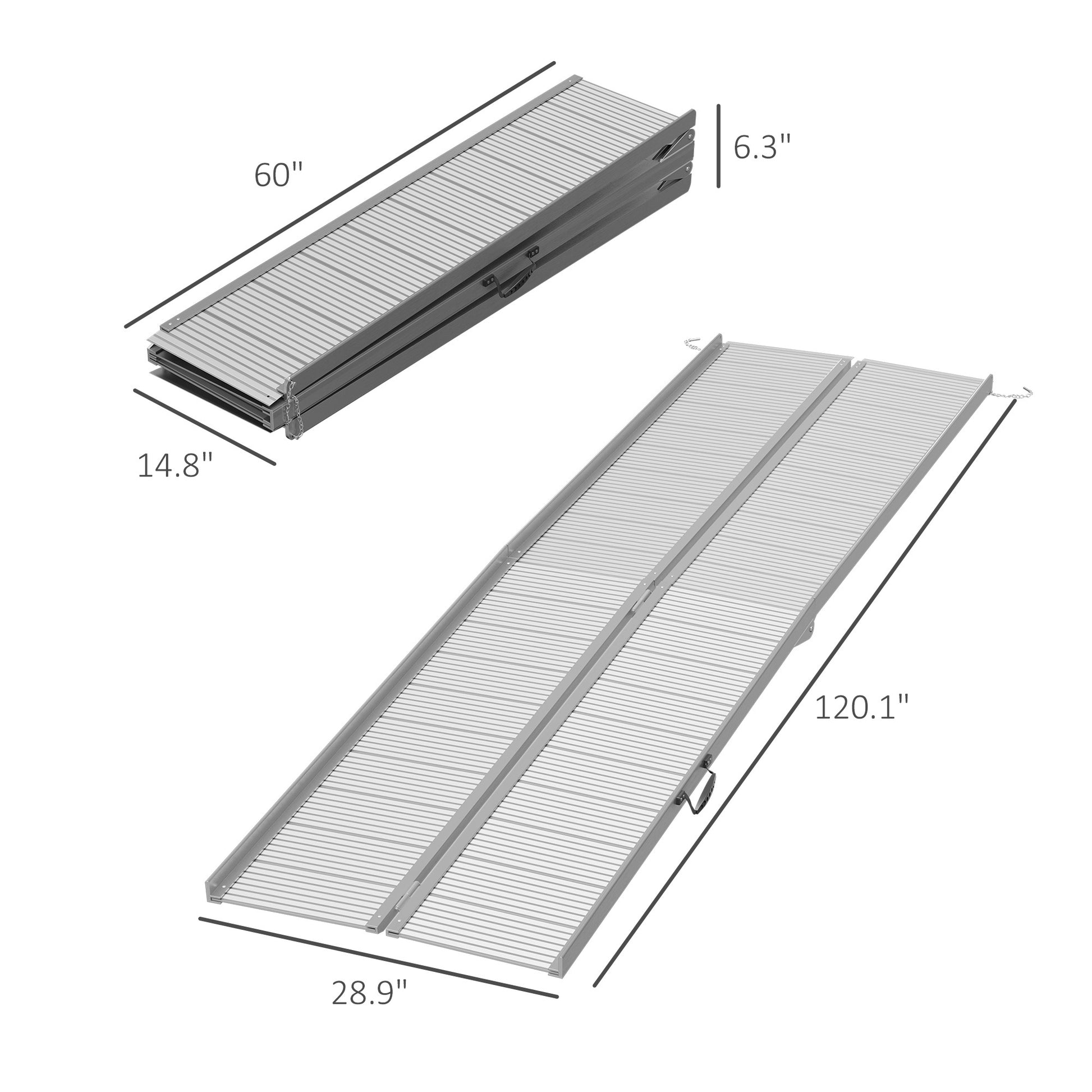 Portable Portable Wheelchair Ramp For Home, Threshold Handicap Ramp 10' Silver Aluminum