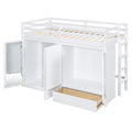 Twin Size Loft Bed With Drawer, Two Wardrobes And Mirror, White White Solid Wood Mdf