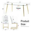 Table And Chair Set.Modern Rectangular Glass Dining Table With A Tempered Glass Tabletop And Metal Legs, Paired With Multiple Chairs Designed With Pu Cushions And Golden Metal Legs. White Gold Seats 6 Tempered Glass